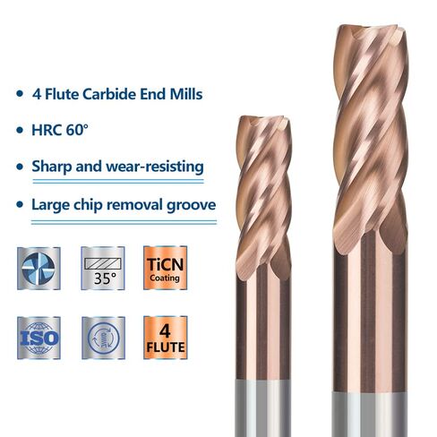 1-20mm Shank End Mill 4 Flute Milling Cutter TiCN Coated Carbide CNC Router Bit HRC60 CNC Machining Endmills Cutting Milling Tool(1.5x4x3x50L) in Kuwait