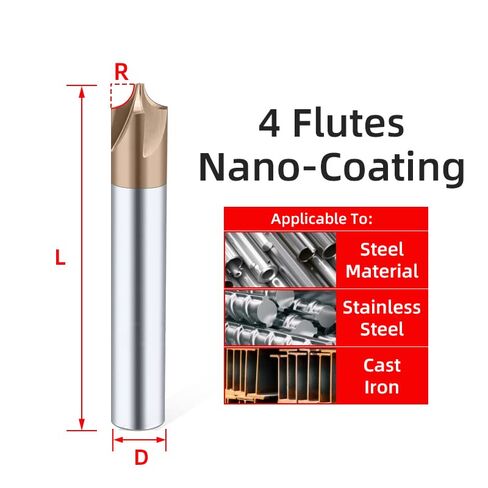R0.5-R5.0 Tungsten Carbide Radius Corner Rounding Cutter End Mill CNC Tool Chamfering Outside Radii Quarter Circle Router Bit​(Coating 4F,R2.5xD8x60L) in Saudi Arabia