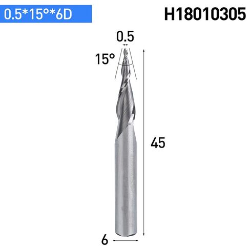 HRC55 6mm Shank Tapered Ball Nose End Mill Tapered Cone CNC Milling Cutter Engraving Bit Router Bit for Wood(R0.5X 30angle x45L) in Kuwait