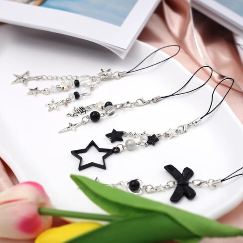 4PCS Pink-phone Charm Y2K Accessories Aesthetic Keychain Flower Peach Paw Colorful heart Cute Decor String Cellphone Chain Pendant Strap Butterfly Crystal Ribbon Mobile Pendant chihimoer in Saudi Arabia