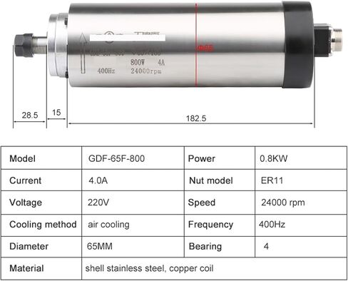 800W CNC CNC المبرد بالهواء محرك ER11 220V 380V 400Hz φ65x188mm (800W 380V) in Saudi Arabia