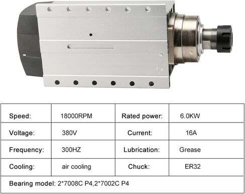 6KW air-Cooled Spindle Motor 380V 220V 18000rpm Chuck ER32 4 Pieces Bearing GDF120-102-6.0(6.0kw ER32 220V) in Saudi Arabia