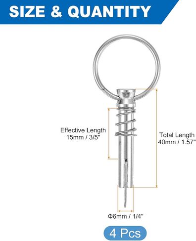 uxcell Quick Release Pin,4Pcs Diameter 1/4"(6mm), Effective Length 3/5"(15mm), Full 316 Stainless Steel Bimini Top Pin with Drop Cam and Spring for Boat Bimini Top Deck Hinge (Silver) in Saudi Arabia