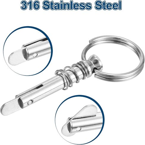 uxcell Quick Release Pin,4Pcs Diameter 1/4"(6mm), Effective Length 3/5"(15mm), Full 316 Stainless Steel Bimini Top Pin with Drop Cam and Spring for Boat Bimini Top Deck Hinge (Silver) in Saudi Arabia