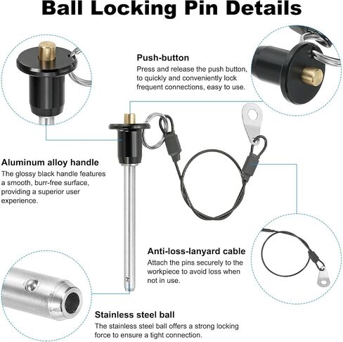PATIKIL Quick Release Pin 0.2" x 0.79", Ball Locking Pin 304 Stainless Steel Quick Release Fastening Safety Locating Pins with Push Button 25 cm Lanyard Cable (5 x 20mm) in Saudi Arabia