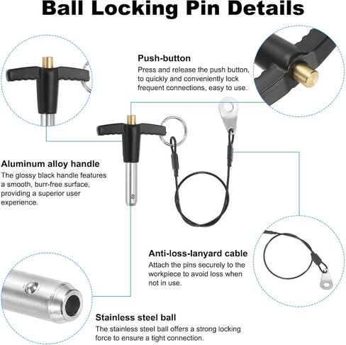 PATIKIL T Handle Lock Pins 5/16 x 0.79 (8 x 20mm), Quick Release Pin 304 Stainless Steel Safety Locating Pins with Push Button 25 cm Lanyard Cable in Saudi Arabia