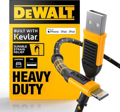 DEWALT Heavy Duty Lightning to USB A Cable — Reinforced Braided Cable for Lightning — Charger Cord Compatible with iPhone — Apple Compatible Charging Cable… (USB A to Lightning, 4FT) in Saudi Arabia