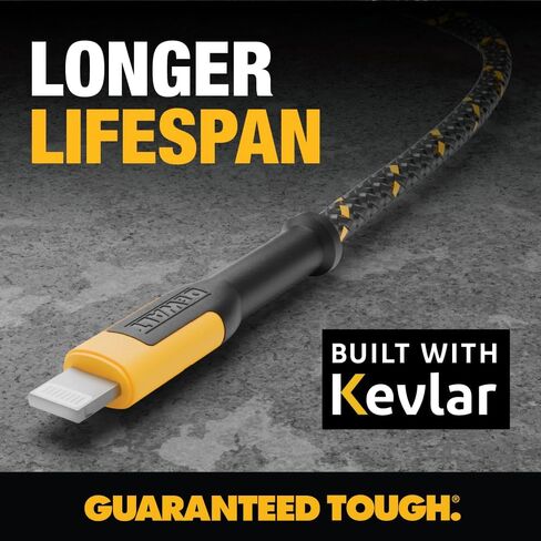 DEWALT Heavy Duty Lightning to USB A Cable — Reinforced Braided Cable for Lightning — Charger Cord Compatible with iPhone — Apple Compatible Charging Cable… (USB A to Lightning, 4FT) in Saudi Arabia