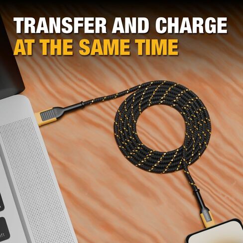 DEWALT Heavy Duty Lightning to USB A Cable — Reinforced Braided Cable for Lightning — Charger Cord Compatible with iPhone — Apple Compatible Charging Cable… (USB A to Lightning, 4FT) in Saudi Arabia