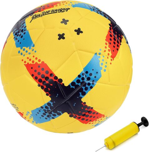 Linkidea Size 4 Thermally Bonded PU Leather Soccer Ball, Long Lasting Soccer Ball with Seamless Stitching, Training Soccer Ball for Turf, Grass Surfaces with Pump (Yellow) in Saudi Arabia
