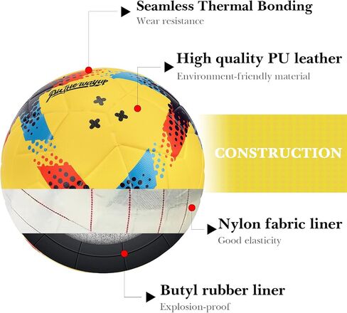 Linkidea Size 4 Thermally Bonded PU Leather Soccer Ball, Long Lasting Soccer Ball with Seamless Stitching, Training Soccer Ball for Turf, Grass Surfaces with Pump (Yellow) in Saudi Arabia