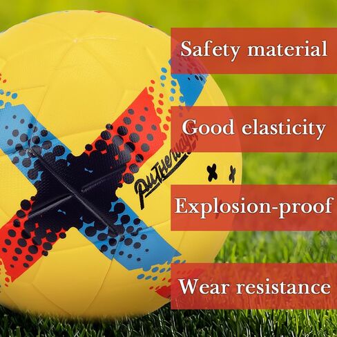 Linkidea Size 4 Thermally Bonded PU Leather Soccer Ball, Long Lasting Soccer Ball with Seamless Stitching, Training Soccer Ball for Turf, Grass Surfaces with Pump (Yellow) in Saudi Arabia