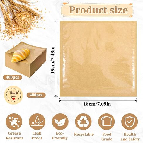 400pcs أكياس ملف تعريف ارتباط قابلة للحرارة قابلة للشفرة ، شحوم مقاومة كرافت أكياس أكياس أكياس مخبز مع نافذة in Saudi Arabia