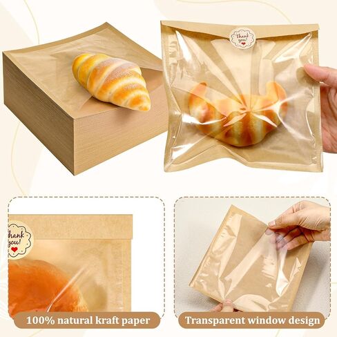 400pcs أكياس ملف تعريف ارتباط قابلة للحرارة قابلة للشفرة ، شحوم مقاومة كرافت أكياس أكياس أكياس مخبز مع نافذة in Saudi Arabia