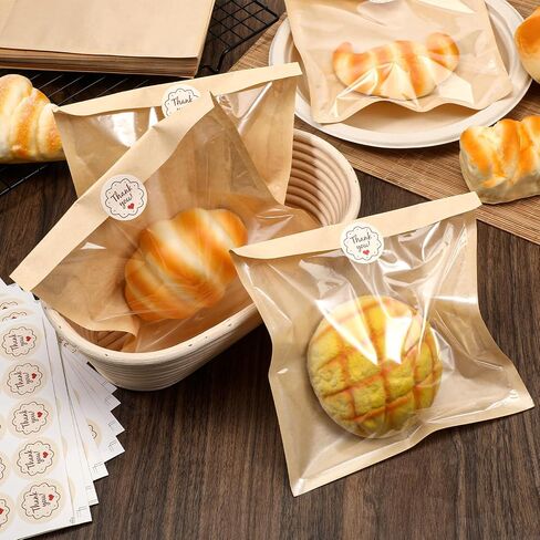 400pcs أكياس ملف تعريف ارتباط قابلة للحرارة قابلة للشفرة ، شحوم مقاومة كرافت أكياس أكياس أكياس مخبز مع نافذة in Saudi Arabia
