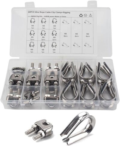 cnonee1 12pcs m8 سلك حبل الثابتة المشابك + 12 pcs حلقة دجاج ثلاثية in Kuwait