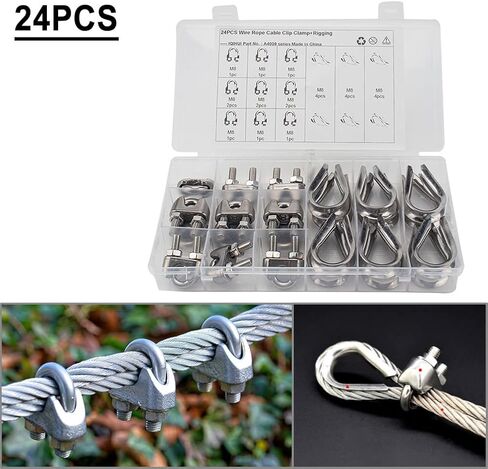 cnonee1 12pcs m8 سلك حبل الثابتة المشابك + 12 pcs حلقة دجاج ثلاثية in Kuwait