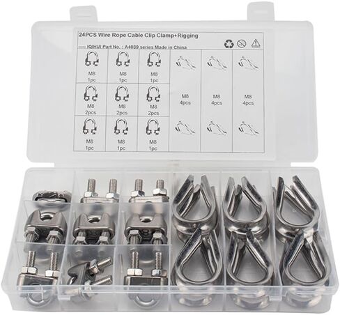 cnonee1 12pcs m8 سلك حبل الثابتة المشابك + 12 pcs حلقة دجاج ثلاثية in Kuwait