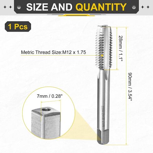 uxcell Hand Plug Tap M12 x 1.25 H2 Metric Left Hand Thread Plug Style Taps Straight Flute Screw Tapping Threading Tool High Speed Steel HSS6542 in Saudi Arabia