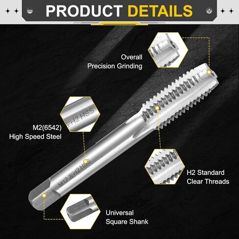 uxcell Hand Plug Tap M12 x 1.25 H2 Metric Left Hand Thread Plug Style Taps Straight Flute Screw Tapping Threading Tool High Speed Steel HSS6542 in Saudi Arabia