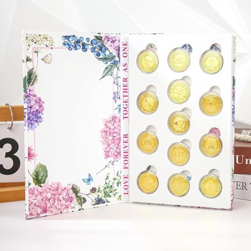 Tingku Gold Wedding Unity Coins مجموعة Arras de Boda Cermony Cermony Ceremony Arrhae Coin مع صندوق جمع الكتب - اللغة الإنجليزية in Kuwait