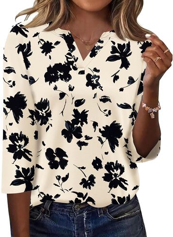 LOMON Womens Tops 3/4 Length Sleeve V Neck Business Casual Blouses Summer Tees Shirts 2025 in Saudi Arabia