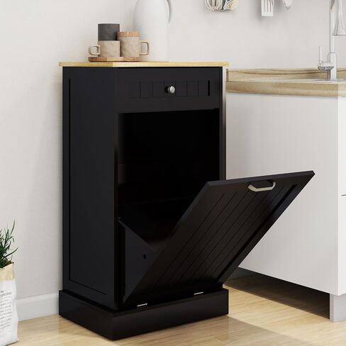 Double Tilt Out Trash can Cabinet, 20 Gallon Hidden Pull-Out Trash Can Under Cabinet, Kitchen Free Standing Recycling Cabinet with 2 Drawers for Kitchen, Laundry, Living Room in Saudi Arabia