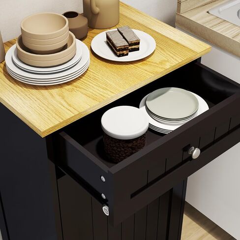 Double Tilt Out Trash can Cabinet, 20 Gallon Hidden Pull-Out Trash Can Under Cabinet, Kitchen Free Standing Recycling Cabinet with 2 Drawers for Kitchen, Laundry, Living Room in Saudi Arabia