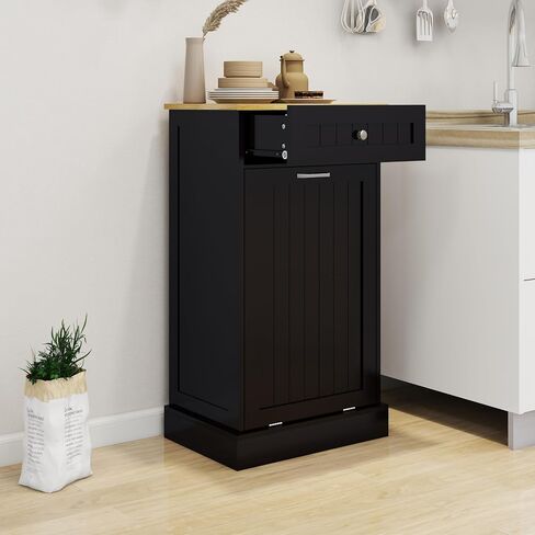 Double Tilt Out Trash can Cabinet, 20 Gallon Hidden Pull-Out Trash Can Under Cabinet, Kitchen Free Standing Recycling Cabinet with 2 Drawers for Kitchen, Laundry, Living Room in Saudi Arabia