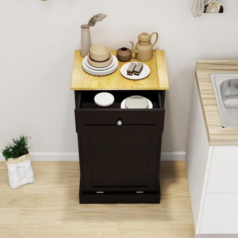 Double Tilt Out Trash can Cabinet, 20 Gallon Hidden Pull-Out Trash Can Under Cabinet, Kitchen Free Standing Recycling Cabinet with 2 Drawers for Kitchen, Laundry, Living Room in Saudi Arabia