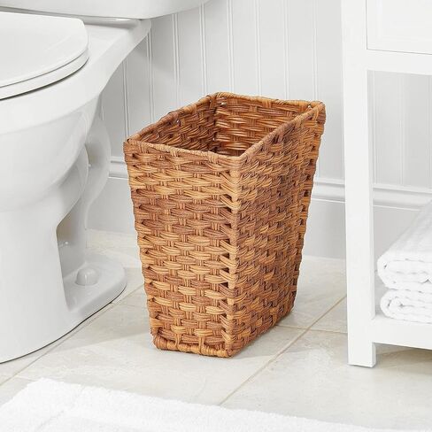 Mdesign Small Trash Trash Can - سلة نفايات مستطيلة رفيعة - سلة نفايات القمامة المزخرفة لغرفة النوم ، الحمام ، المطبخ ، المكتب المنزلي ، الحرف ، الغسيل ، غرف المرافق ، والجراج - الإبل in Saudi Arabia