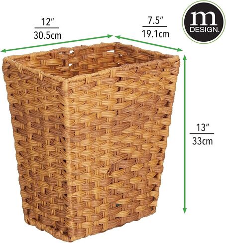 Mdesign Small Trash Trash Can - سلة نفايات مستطيلة رفيعة - سلة نفايات القمامة المزخرفة لغرفة النوم ، الحمام ، المطبخ ، المكتب المنزلي ، الحرف ، الغسيل ، غرف المرافق ، والجراج - الإبل in Saudi Arabia