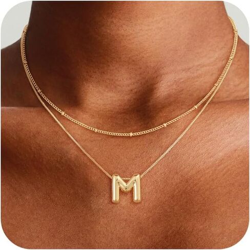 Layered Initial Necklaces for Women, Bubble Letter 14k Gold Plated A-Z Pendant Choker Necklaces Set for Women Dainty Tiny Monogram Personalized Necklace Stack Trendy Name Non Tarnish Jewelry in Kuwait