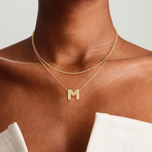 Layered Initial Necklaces for Women, Bubble Letter 14k Gold Plated A-Z Pendant Choker Necklaces Set for Women Dainty Tiny Monogram Personalized Necklace Stack Trendy Name Non Tarnish Jewelry in Kuwait