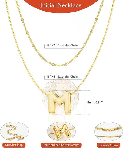 Layered Initial Necklaces for Women, Bubble Letter 14k Gold Plated A-Z Pendant Choker Necklaces Set for Women Dainty Tiny Monogram Personalized Necklace Stack Trendy Name Non Tarnish Jewelry in Kuwait