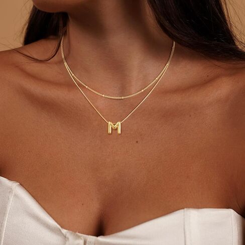 Layered Initial Necklaces for Women, Bubble Letter 14k Gold Plated A-Z Pendant Choker Necklaces Set for Women Dainty Tiny Monogram Personalized Necklace Stack Trendy Name Non Tarnish Jewelry in Kuwait