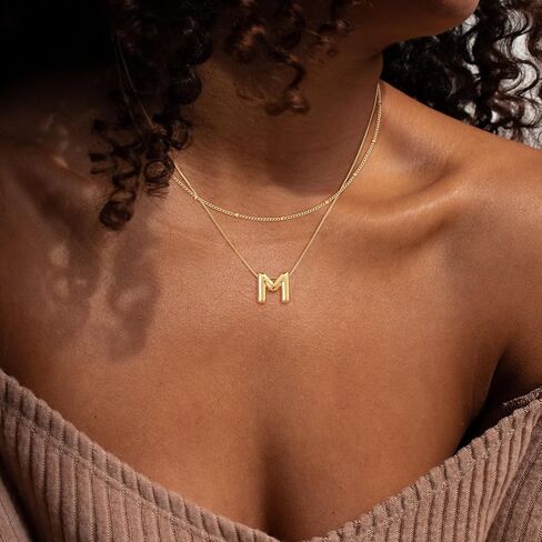 Layered Initial Necklaces for Women, Bubble Letter 14k Gold Plated A-Z Pendant Choker Necklaces Set for Women Dainty Tiny Monogram Personalized Necklace Stack Trendy Name Non Tarnish Jewelry in Kuwait