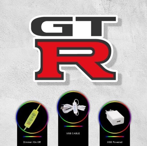 GTR Logo LED Neon Light Sign with USB Powered Dimmable Feature – Sport Car Wall Decor for Garage, Man Cave, Car-Themed Room, Service Area or Auto Display (12x10 inches) in Saudi Arabia