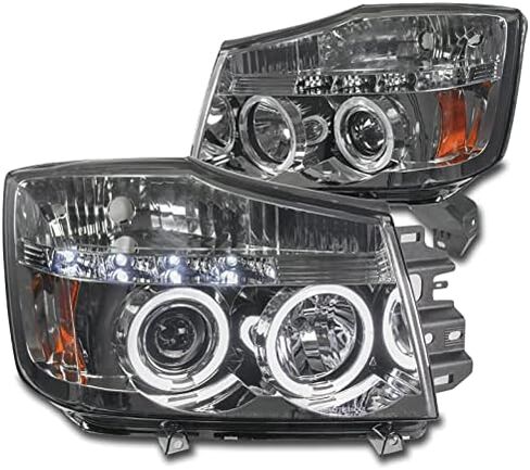 Dual Halo LED Projector Headlights Headlamps Lamps Black For 2004-2012 Nissan Titan / 2004-2007 Armada in Kuwait