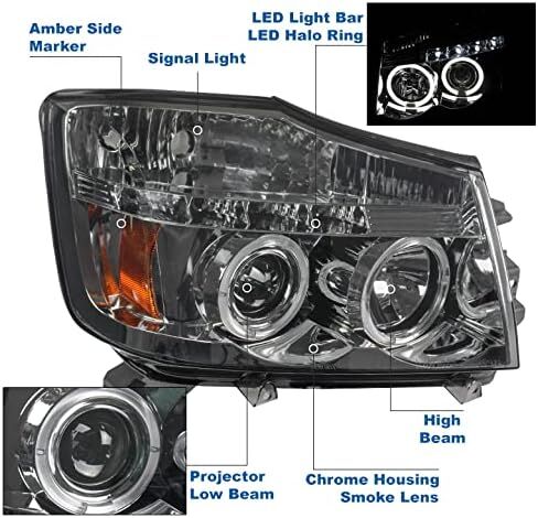 Dual Halo LED Projector Headlights Headlamps Lamps Black For 2004-2012 Nissan Titan / 2004-2007 Armada in Kuwait