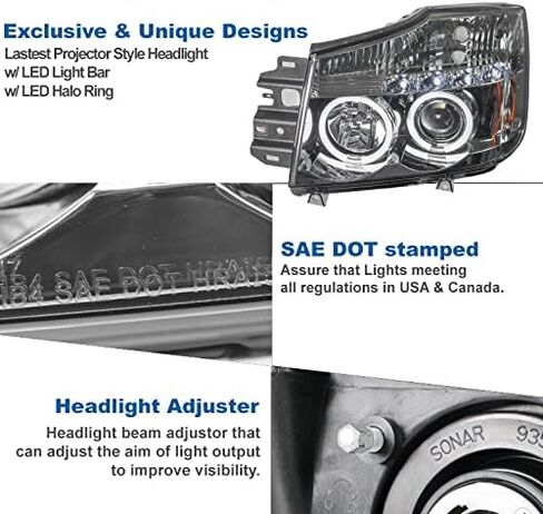 Dual Halo LED Projector Headlights Headlamps Lamps Black For 2004-2012 Nissan Titan / 2004-2007 Armada in Kuwait