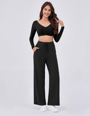 Arolina Women's Wide Leg Pants Casual High Waist Drawstring Palazzo Pants Flowy Drapey Lounge Sweatpants with Pockets in Kuwait