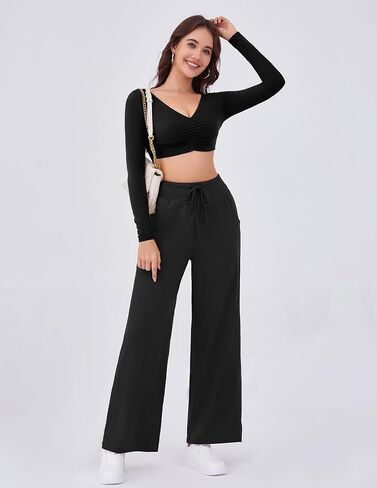 Arolina Women's Wide Leg Pants Casual High Waist Drawstring Palazzo Pants Flowy Drapey Lounge Sweatpants with Pockets in Kuwait