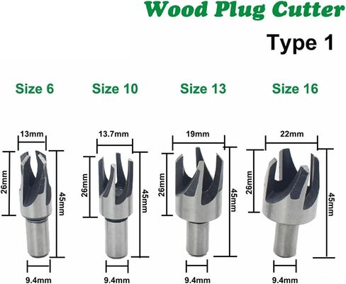 4PCS Wood Plug Set Woodworking Cutting Tool Wood Drill Bit Claw Cork Drill for Wood 5/8 1/2 3/8 1/4(Type 1) in Saudi Arabia