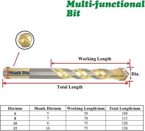 4Pcs 6 8 10 12mm Multi-Functional Glass Drill Bit Triangle Bits for Ceramic Tile Concrete Brick Metal Stainless Steel Wood in Saudi Arabia