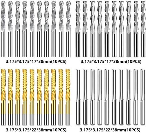10pcs 3.175mm shank Ball Nose 2 Vlute Flat Bits for Woodworking Tools (10pcs Ball Nose) in Saudi Arabia
