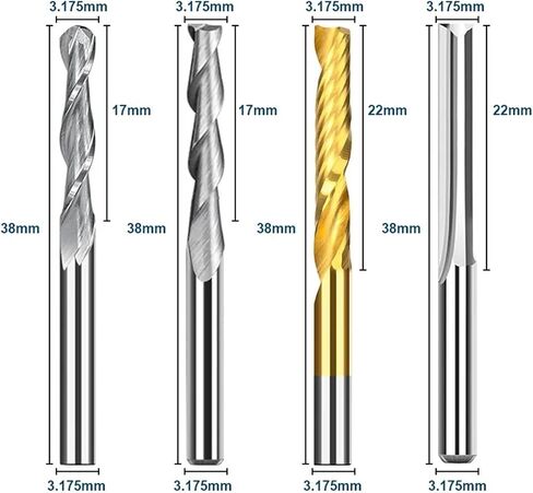 10pcs 3.175mm shank Ball Nose 2 Vlute Flat Bits for Woodworking Tools (10pcs Ball Nose) in Saudi Arabia