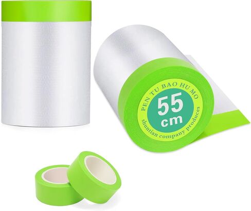 Pre-Taped Masking Film for Painting - 22" x 66'Painters Plastic roll,with Automotive Paint Tape,Decoration Painters Plastic,Windows and Furniture Protection (2 Rolls) in Saudi Arabia