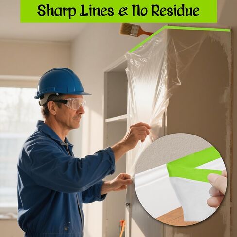 Pre-Taped Masking Film for Painting - 22" x 66'Painters Plastic roll,with Automotive Paint Tape,Decoration Painters Plastic,Windows and Furniture Protection (2 Rolls) in Saudi Arabia