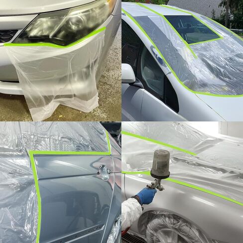 Pre-Taped Masking Film for Painting - 22" x 66'Painters Plastic roll,with Automotive Paint Tape,Decoration Painters Plastic,Windows and Furniture Protection (2 Rolls) in Saudi Arabia